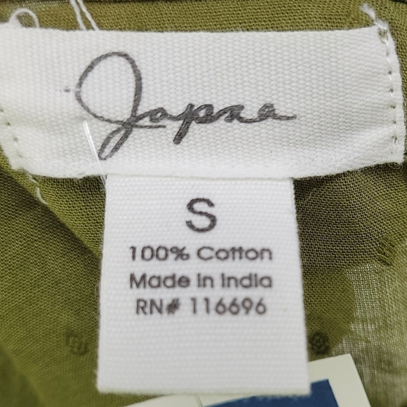 Japna Olive Green Front Tie Eyelet Balloon Sleeve Top Women’s Size Small - Picture 4 of 6